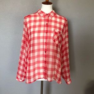 ECI sheer red checkered blouse size L.